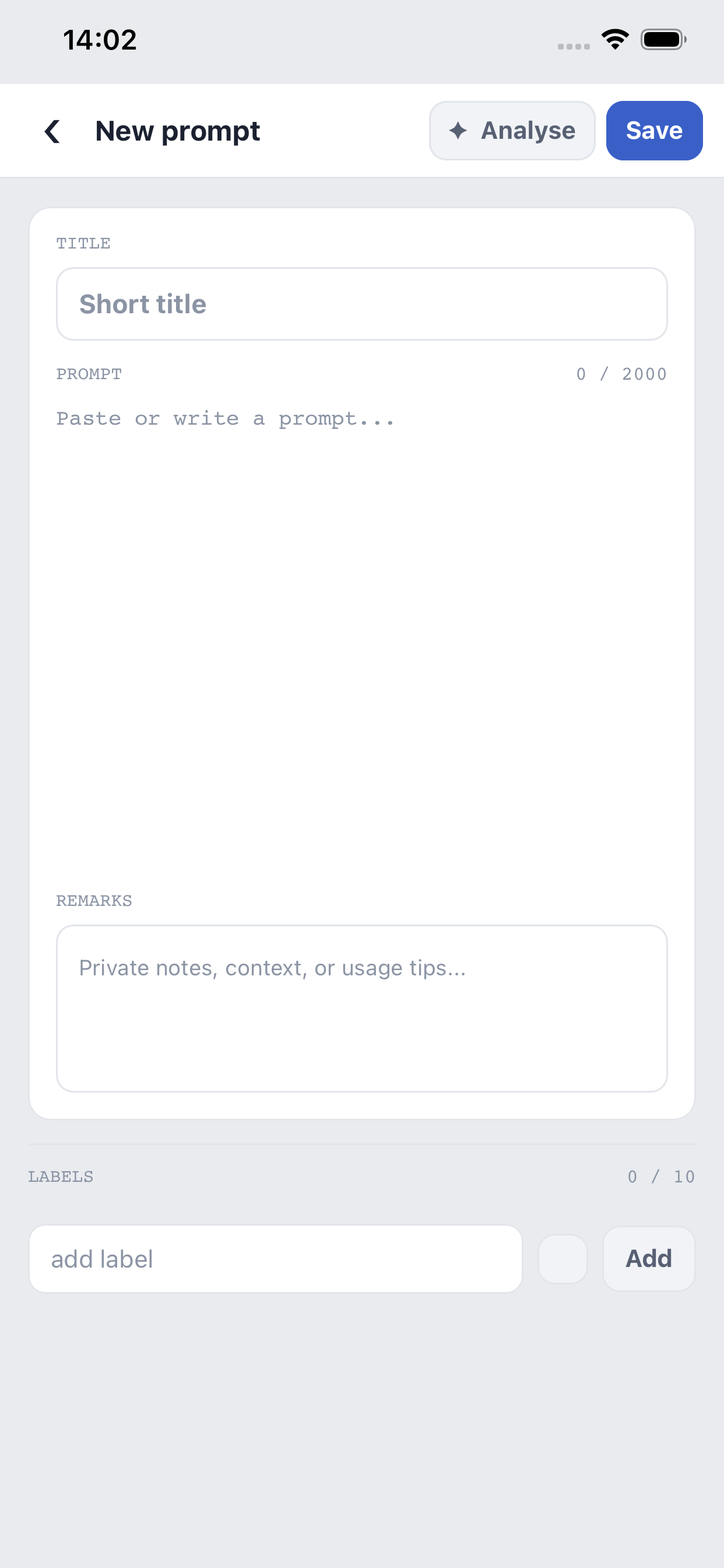 Prompt Library new prompt editor