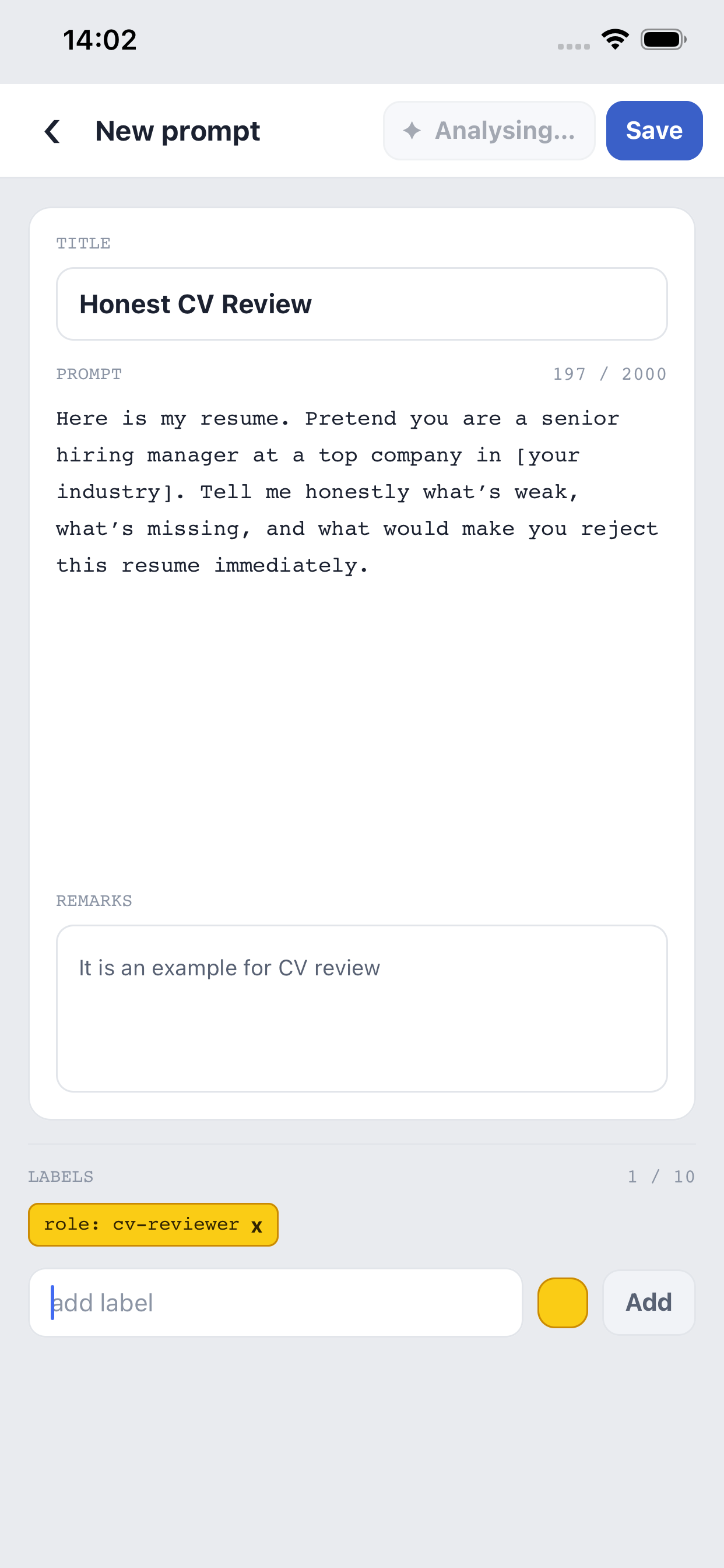 Prompt Library AI analysis in progress