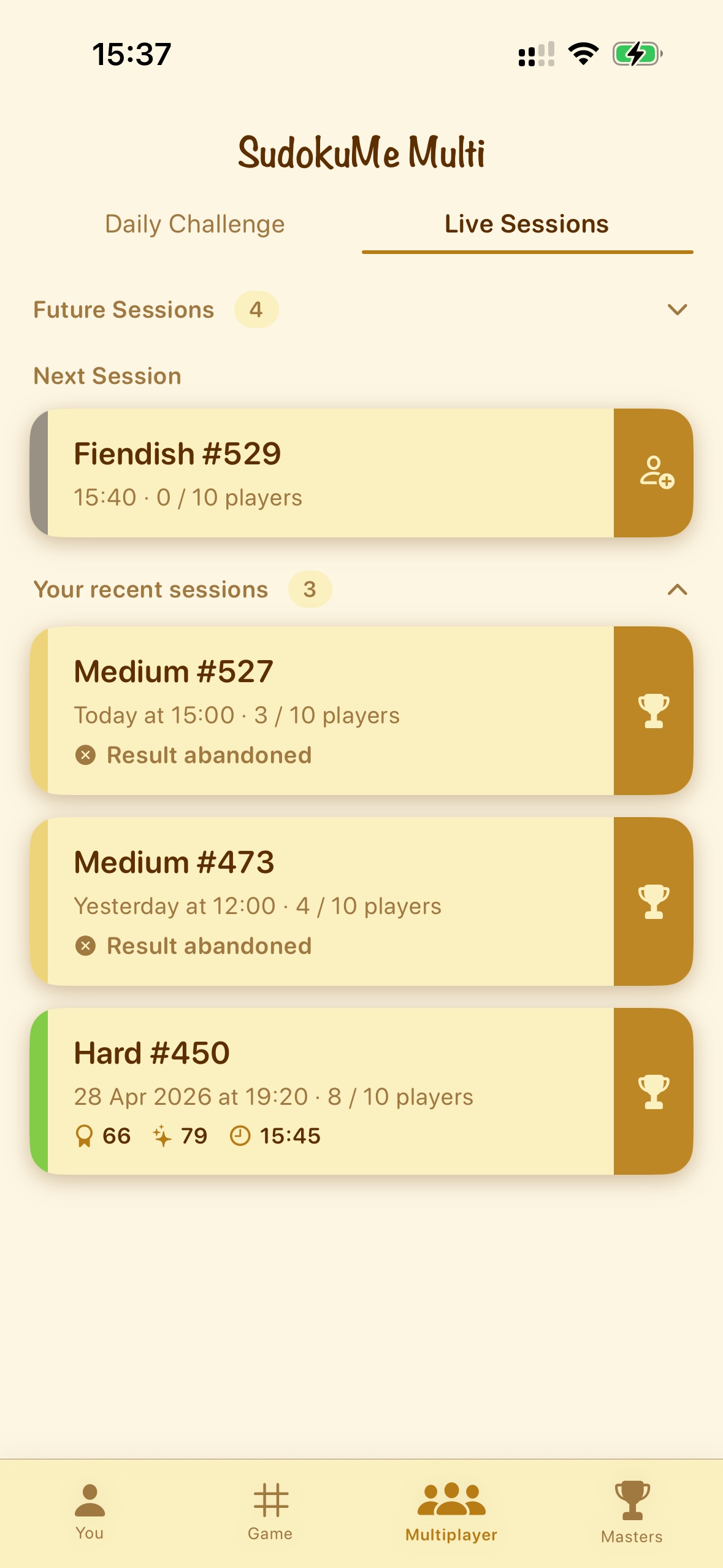 SudokuMe live sessions screen